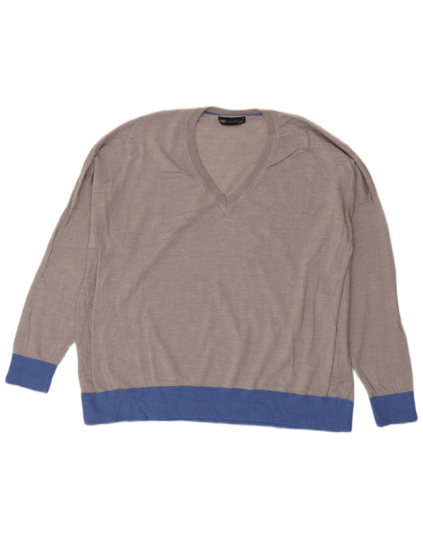 Marks & Spencer Dame V-hals sweater UK 18 XL Grå Colourblock