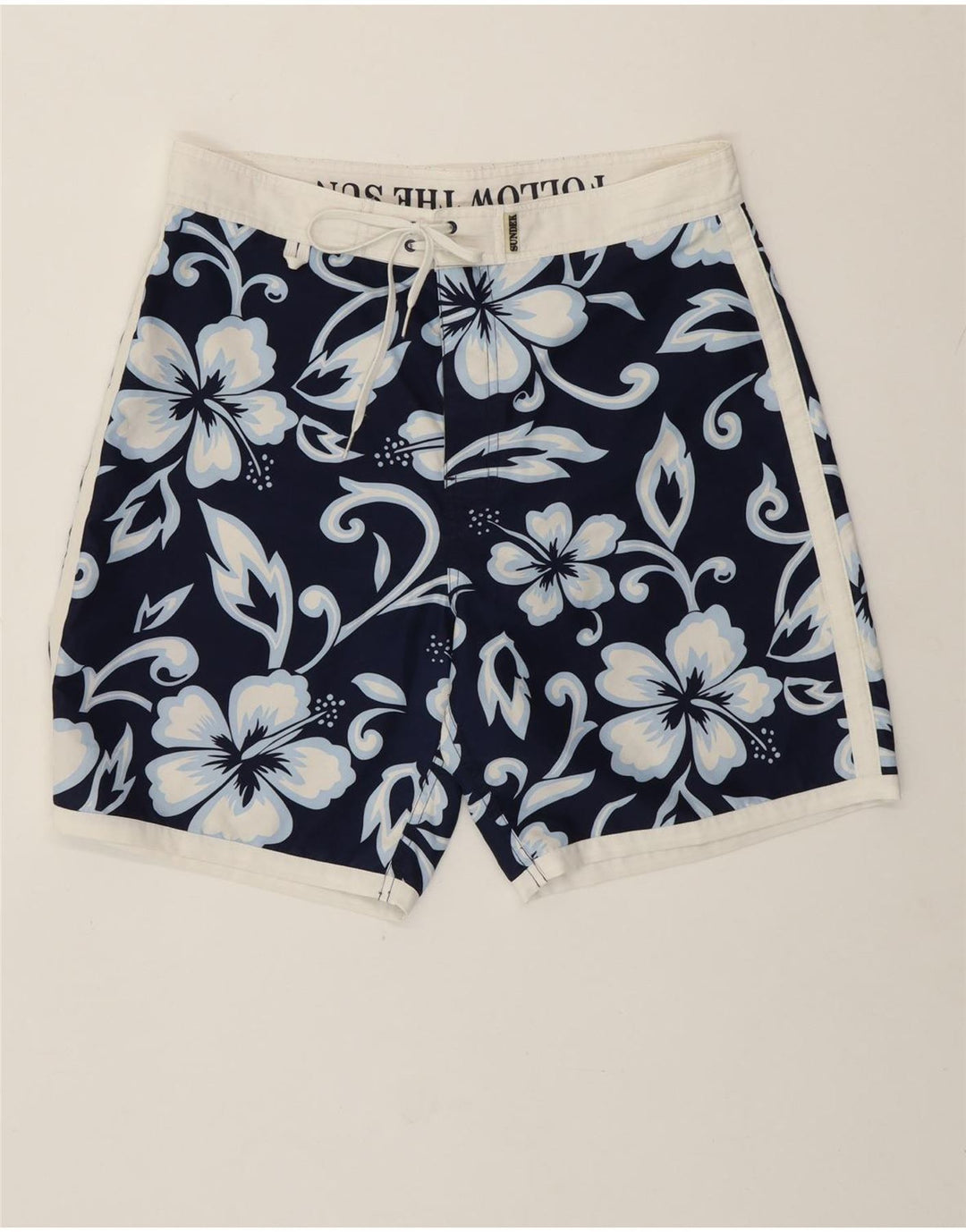 Sundek Herre badeshorts Medium Navy Blue Floral Polyester Hawaiian