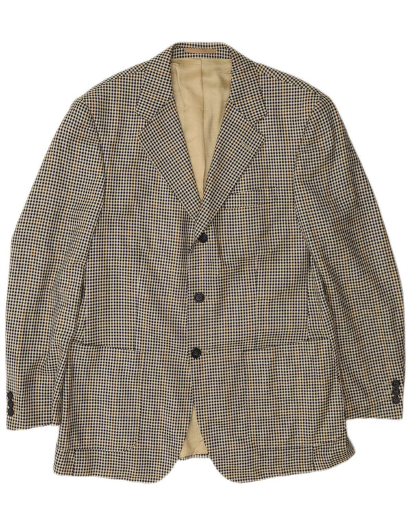 Massimo Dutti Herre 3 Button Blazer Jacket UK 40 Large Beige Houndstooth