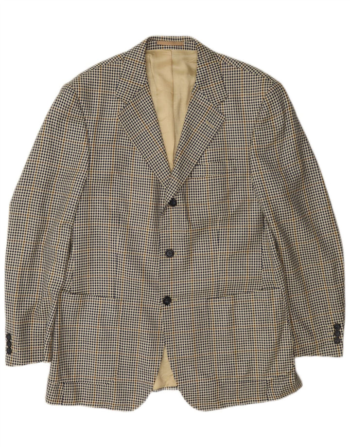 Massimo Dutti Herre 3 Button Blazer Jacket UK 40 Large Beige Houndstooth