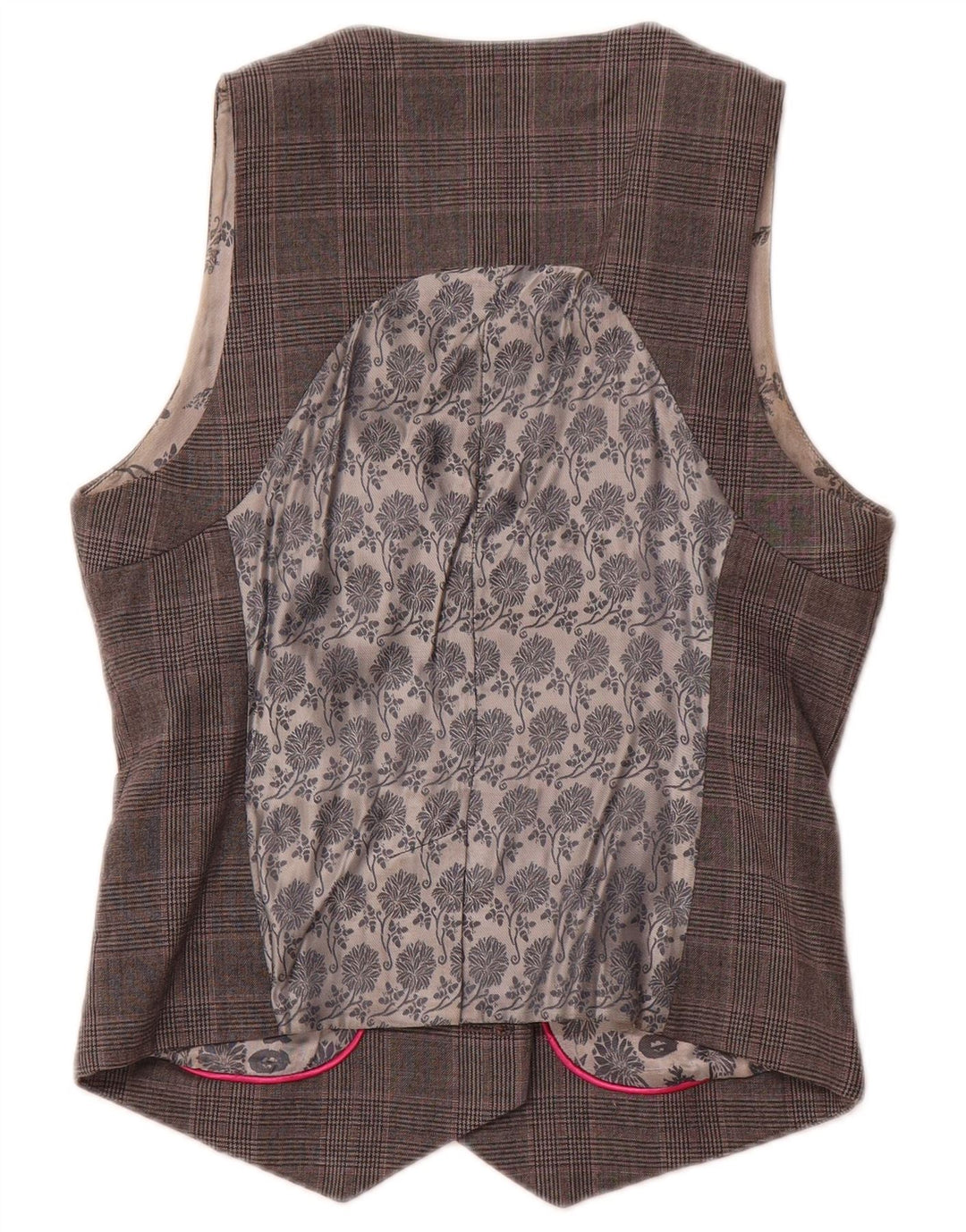 TED BAKER Dobbeltradet vest for kvinder str. 2 Lille grå ternet uld