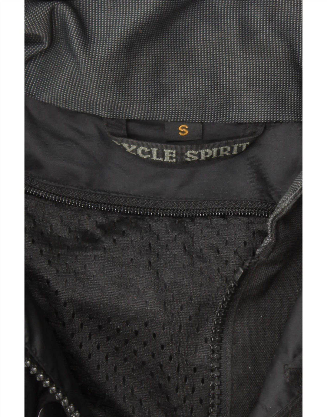 CYCLE SPIRIT Mens Graphic Racer Jacket UK 36 Small Black Colourblock Vintage Cycle Spirit and Second-Hand Cycle Spirit from Messina Hembry 