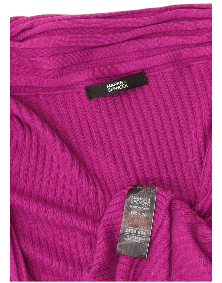 Marks & Spencer Dame Asymmetrisk Åben Cardigan Sweater UK 16 Large Pink