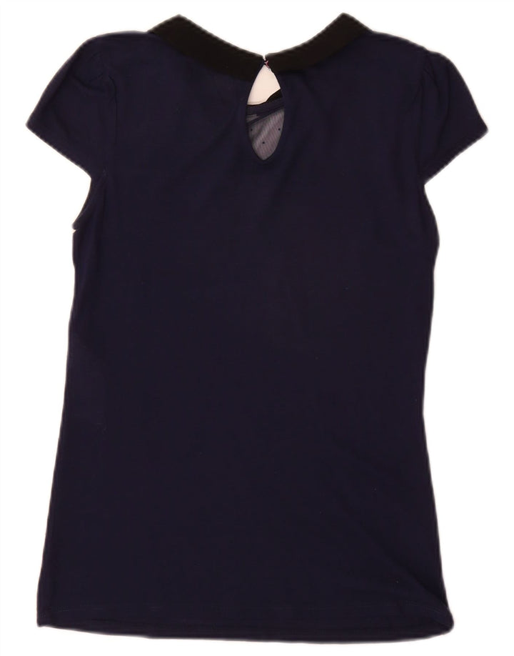 Naf Naf Dame Bluse Top UK 10 Small Navy Blue Colourblock Modal