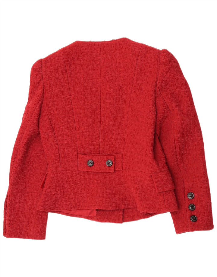 Karen Millen Dame Crop Blazer Jacket UK 12 Medium Bourgogne Polyamid