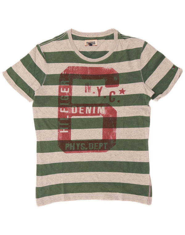 Tommy Hilfiger Herre grafisk T-shirt Top Lille Grøn Stribet Bomuld