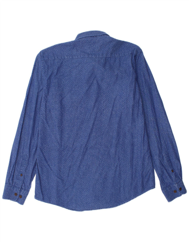CREW CLOTHING Mens Tailored Fit Shirt Medium Blue Spotted Cotton