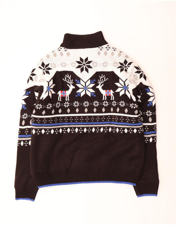 Nebulus Herre Sherpa Zip Neck Jumper Sweater UK 42 Large Black Fair Isle