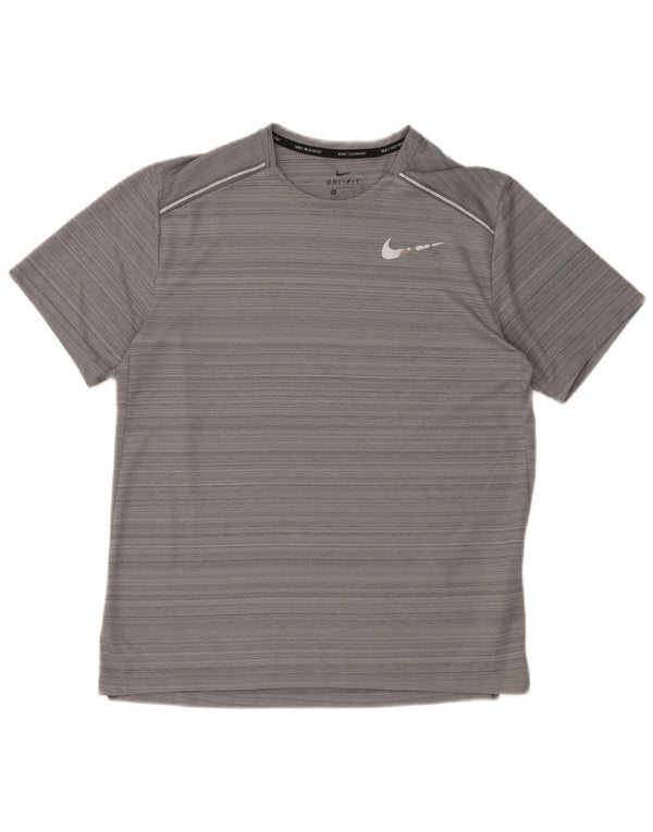 Nike herre Dri Fit T-shirt top mellemgrå stribet polyester