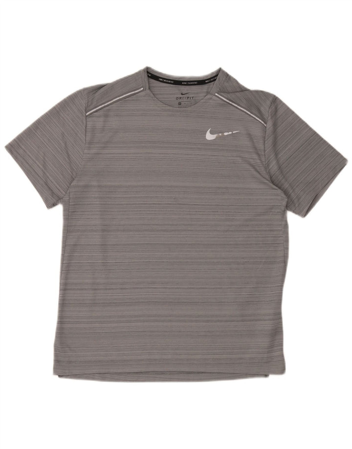 Nike herre Dri Fit T-shirt top mellemgrå stribet polyester