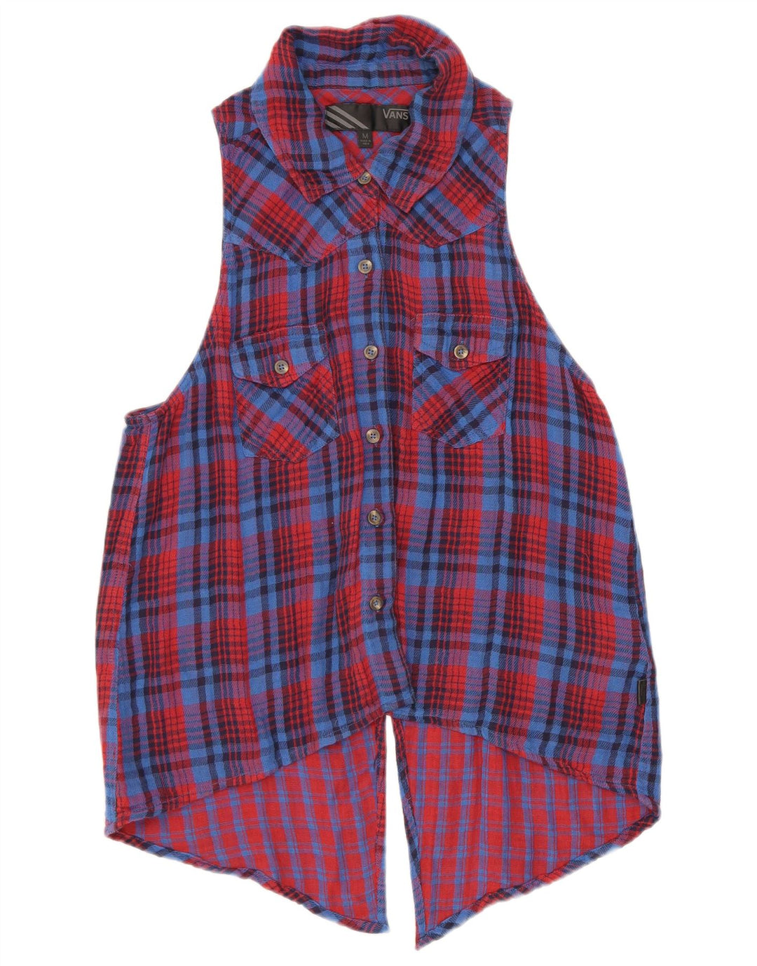 Vans Dame ærmeløs skjorte bluse UK 12 Medium rød ternet bomuld