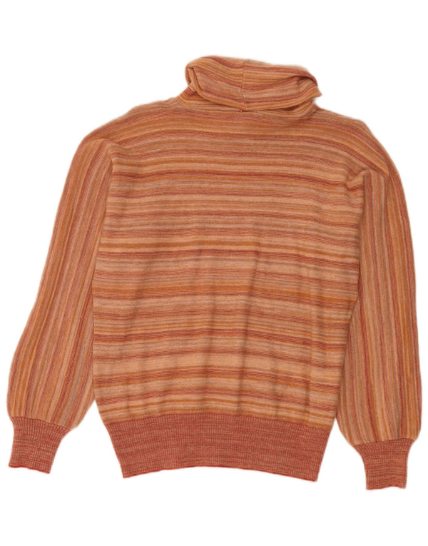 Vintage Dame Roll Neck Jumper Sweater IT 44 Medium Orange Stribet