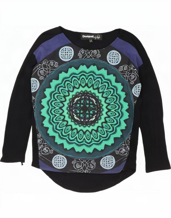 Desigual Dame Grafisk Top Langærmet UK 14 Medium Sort Paisley Viscose