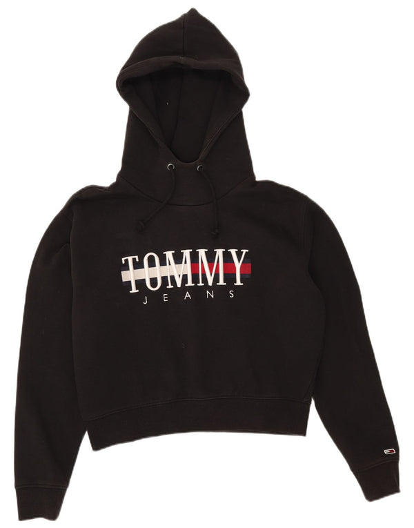 Tommy Hilfiger Dame Crop Graphic Hoodie Jumper UK 10 Small Black