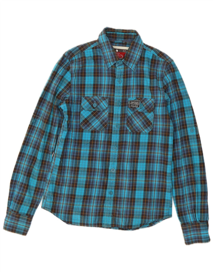 Superdry Flanelskjorte til mænd mellemblå ternet bomuld