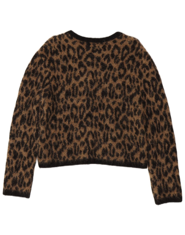 Massimo Dutti Dame Cardigan Sweater UK 14 Medium Brown Animal Print