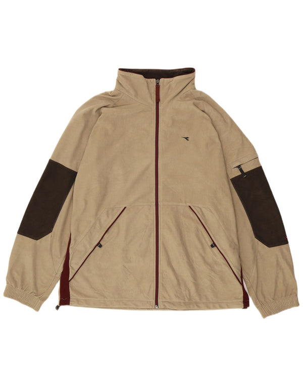 Diadora Herre Velour Træningsdragt Top Jacket UK 48 2XL Beige Colourblock