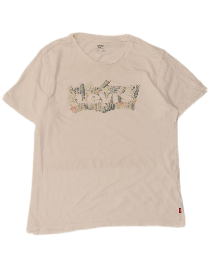 LEVI'S Dame Grafisk T-Shirt Top UK 10 Small White
