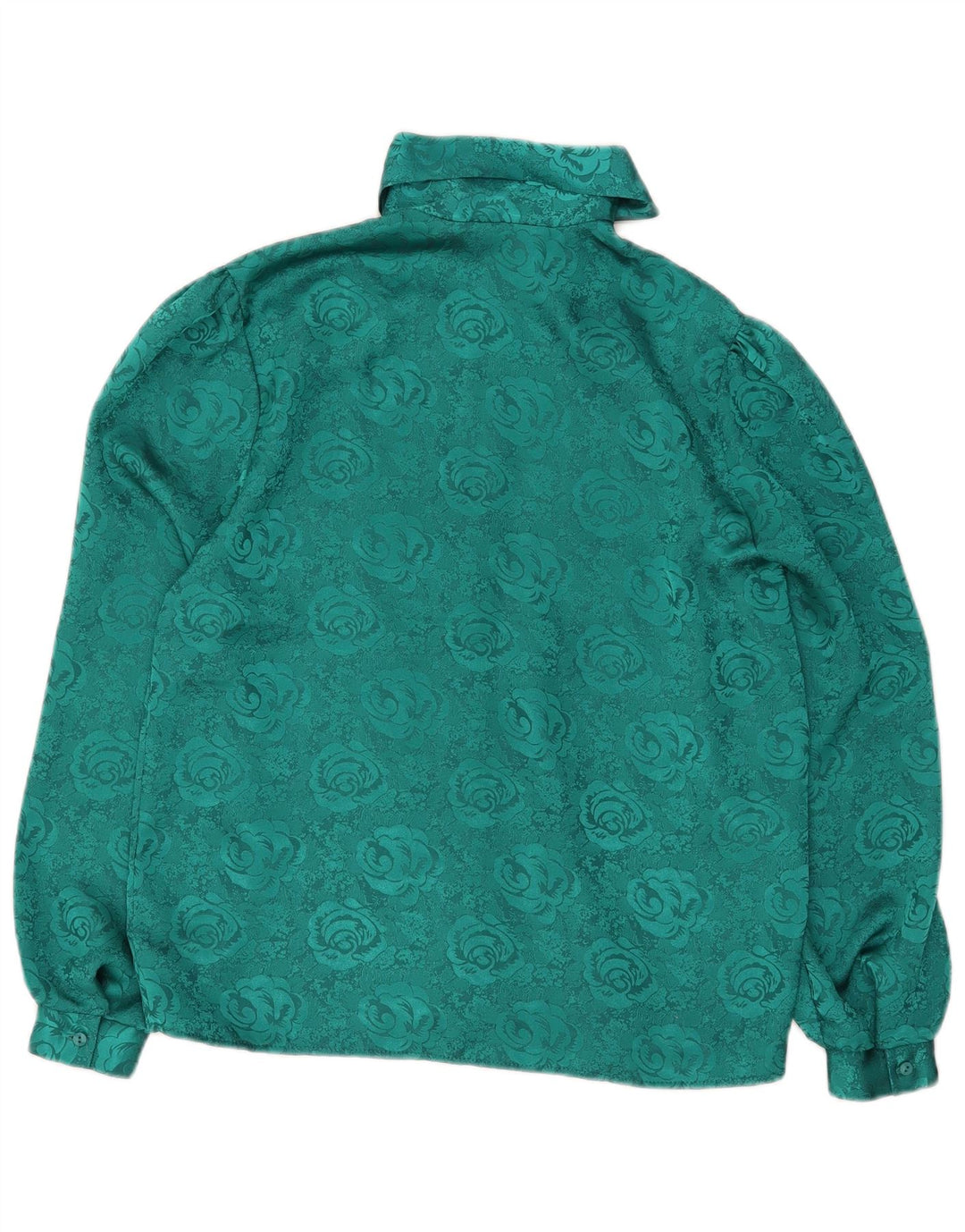Vintage Dame Front Tie Shirt Bluse UK 12 Medium Green Floral Polyester