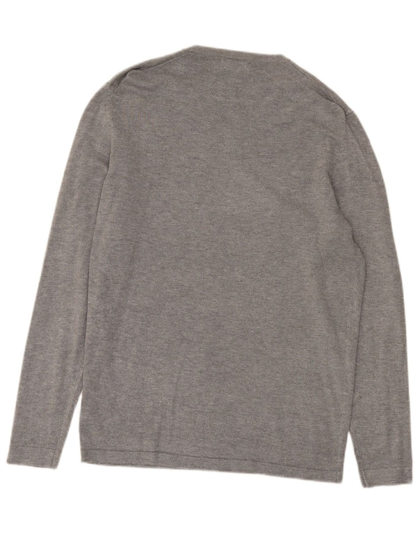 Zara Mens V-Neck Jumper Sweater Medium Grey Flecked