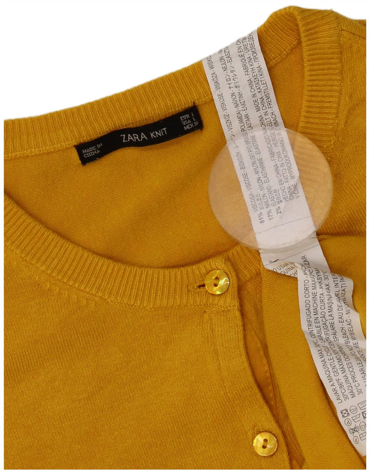 Zara Dame Cardigan Sweater UK 14 Large Yellow Viscose