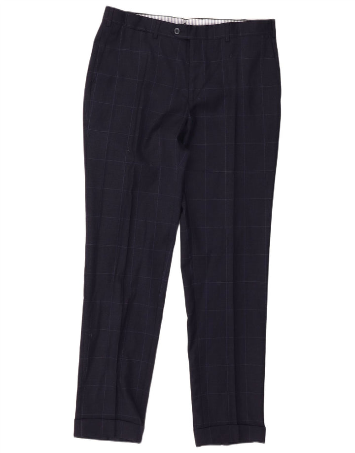 Massimo Dutti Herre Slim Suit Bukser EU 44 Large W34 L32 Navy Blue Check