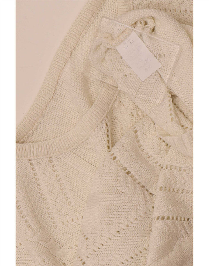 Vintage dame sweater med rund hals DK 14 Medium hvid geometrisk