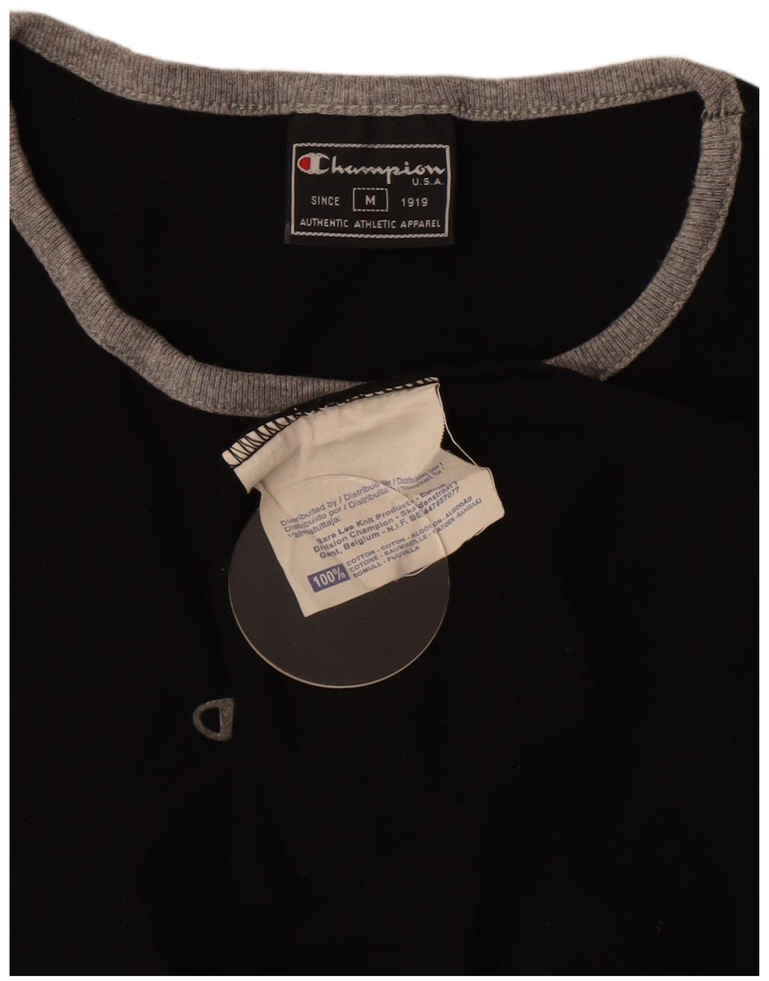 Champion Dame T-Shirt Top UK 12 Medium Sort Bomuld
