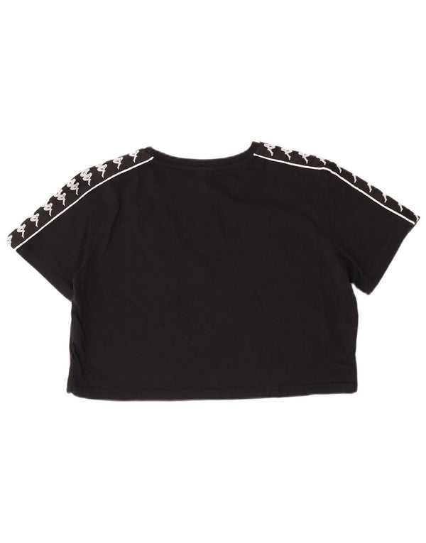 Kappa Dame Crop Grafisk T-Shirt Top UK 14 Medium Sort Bomuld