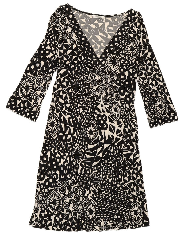 Marella Dame 3/4 Ærmet A-Line Kjole UK 12 Medium Sort Geometrisk