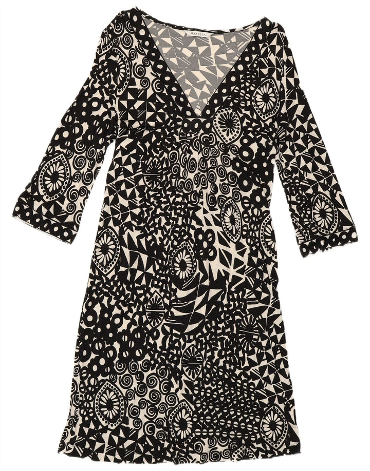 Marella Dame 3/4 Ærmet A-Line Kjole UK 12 Medium Sort Geometrisk