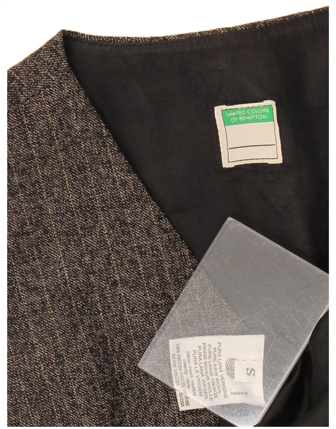 BENETTON Dame Longline Blazer Jacket UK 10 Small Grey Pinstripe