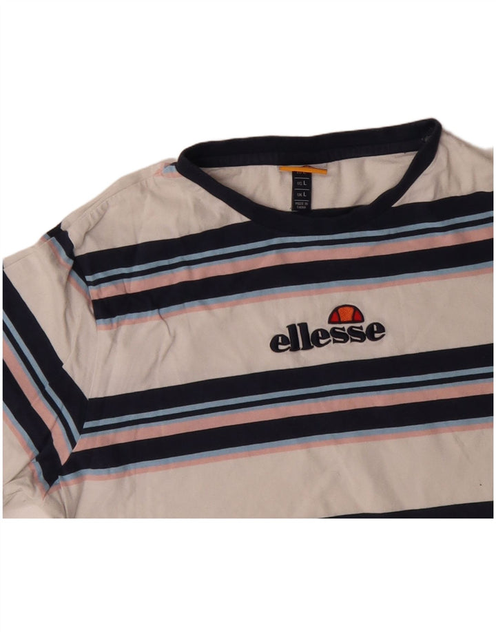 ELLESSE Grafisk T-shirt top til kvinder DK 16 Stor hvid stribet bomuld