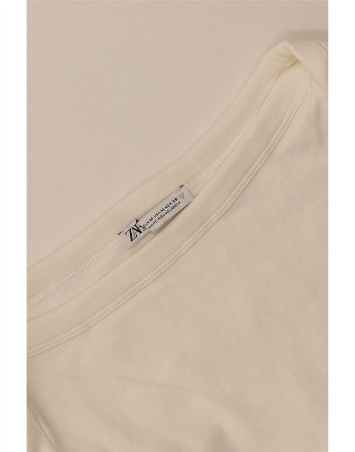 Zara Womens Crop Top Langærmet UK 12 Medium Off White