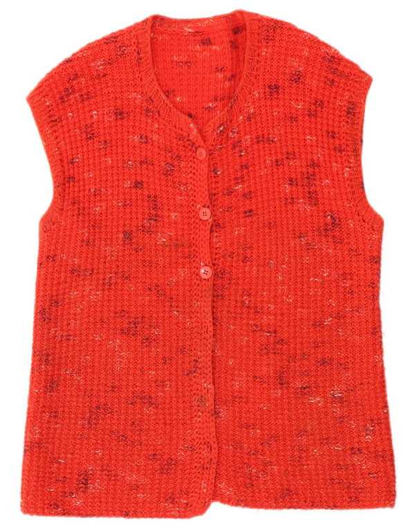 Vintage ærmeløs cardigan sweater til kvinder UK 16 Large, rød flækket