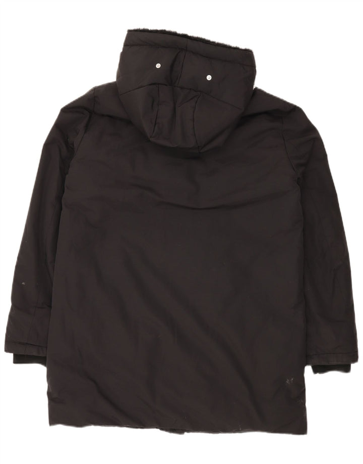 ZARA Sherpa Windbreaker Coat med hætte til kvinder UK 14 Medium Black Polyester