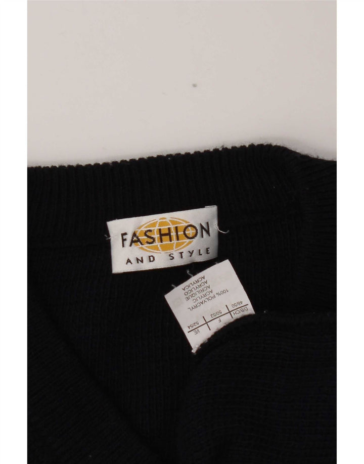 Vintage herre V-hals sweater stor marineblå stribet polyakryl