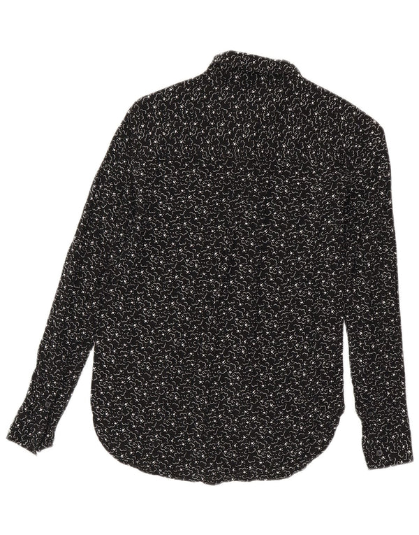 Jack Wills Womens Boyfriend Fit Langærmet skjorte UK 6 XS Sort Geometrisk