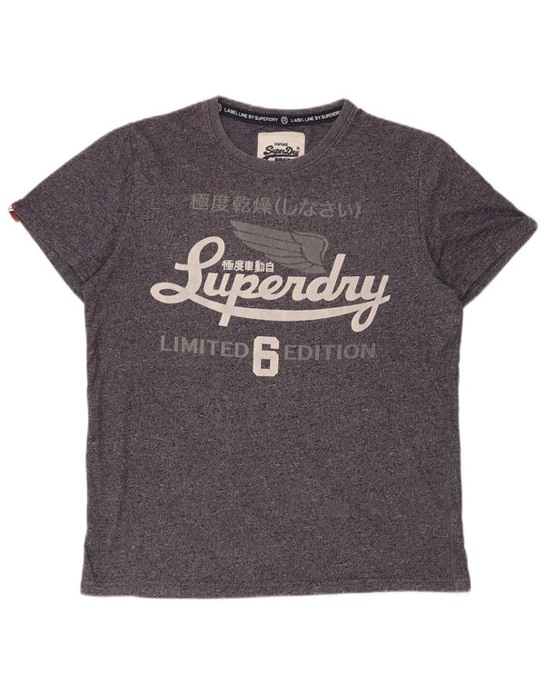 Superdry Mens Graphic T-Shirt Top XL Navy Blue Flecked Cotton