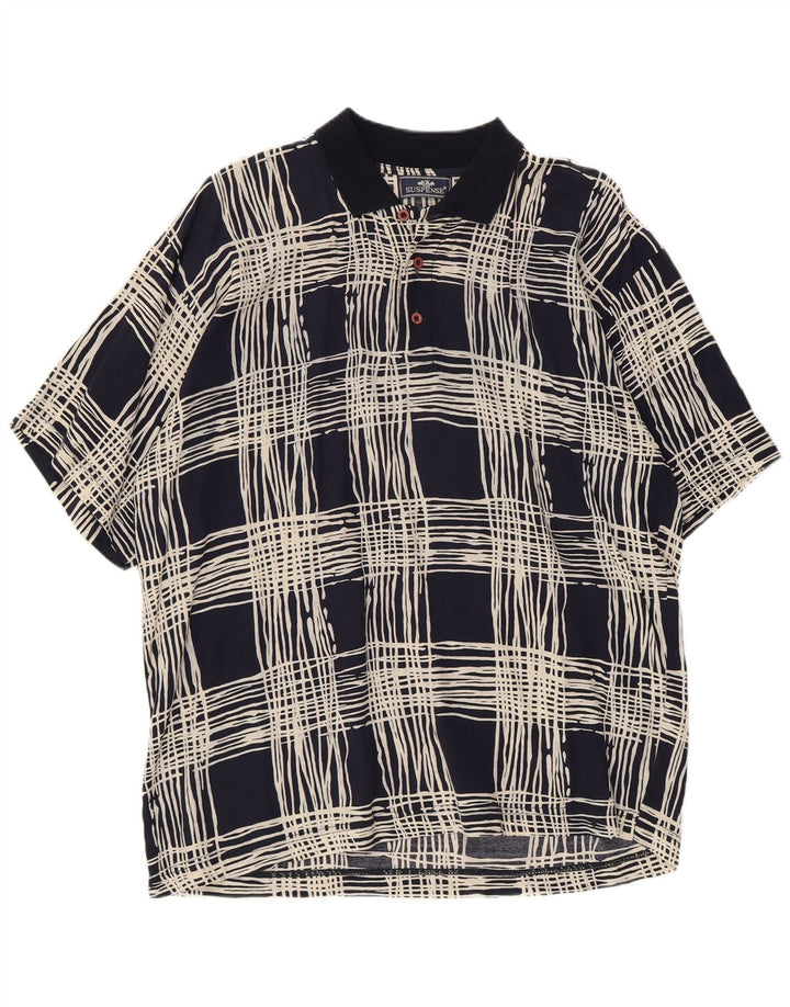 Suspense Herre Kortærmet Pullover Shirt Large Navy Blue Check Viscose