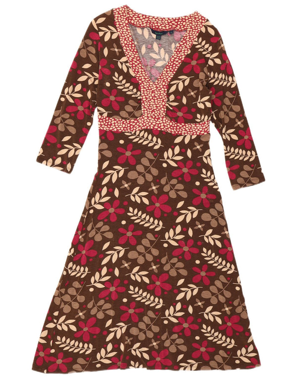 BODEN Langærmet A-line kjole til kvinder UK 10 Small Brown Floral Bohemian