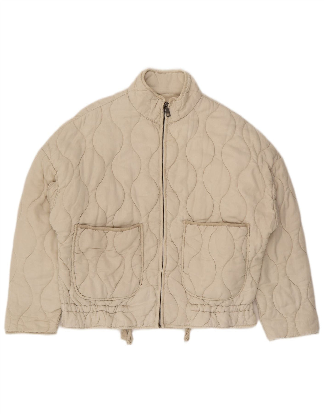 Zara Dame Oversized Quiltet Jakke UK 10 Small Beige Bomuld