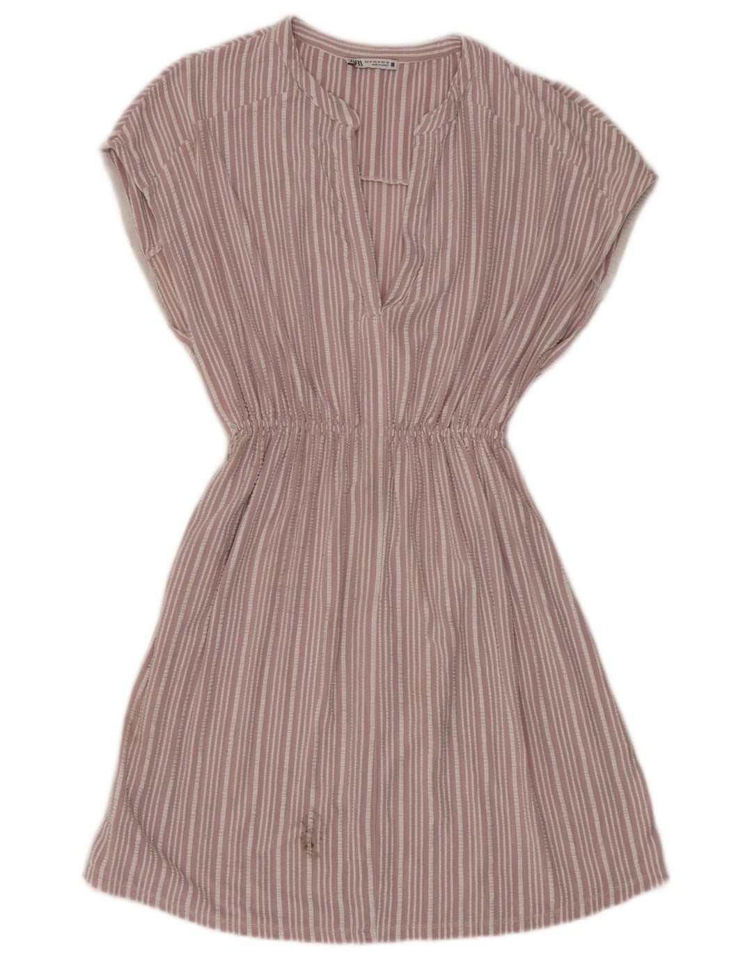 Zara Dame A-Line Kjole UK 14 Medium Pink Stribet Viscose