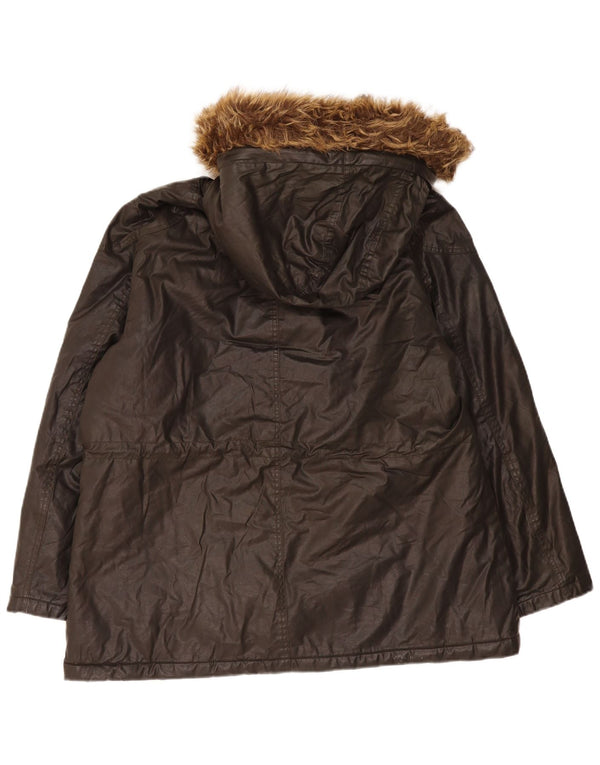 Marks & Spencer Womens Hooded Sherpa Waxed Jacket UK 20 2XL Brown