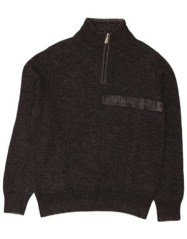 Trussardi Jeans Herre Zip Neck Jumper Sweater Small Grey Uld