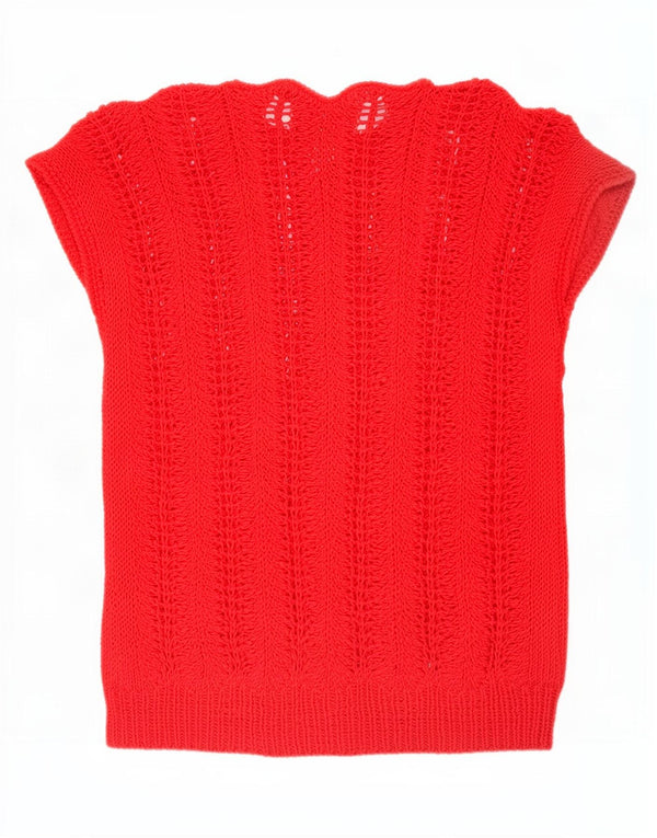 Vintage Dame See Through Vest Tank Top UK 12 Medium Rød