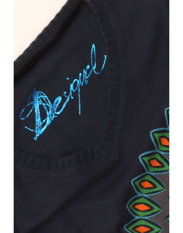 Desigual Dame Grafisk Top Langærmet UK 12 Medium Navy Blue Geometric