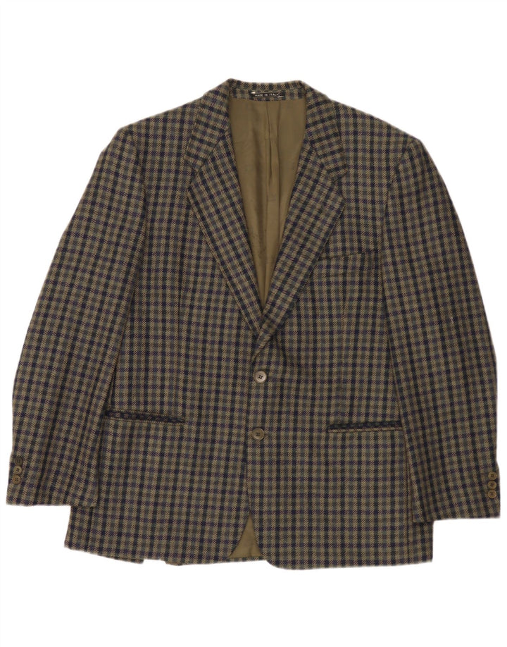 Renato Barbano Herre 2-knaps blazerjakke IT 54 2XL Khaki Gingham New Wool