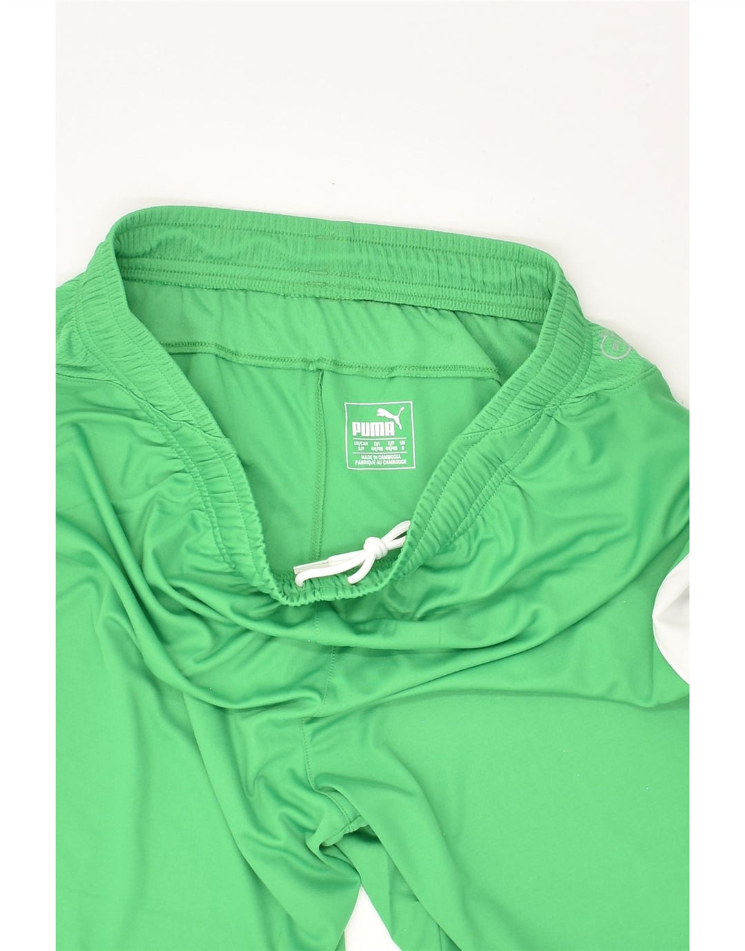 PUMA Mens Sport Shorts UK 8 Small Green Colourblock Polyester | Vintage Puma | Thrift | Second-Hand Puma | Used Clothing | Messina Hembry 