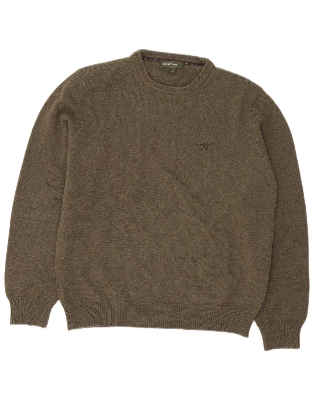 Henry Cottons Herre Crew Neck Jumper Sweater Stor Khaki Virgin Wool